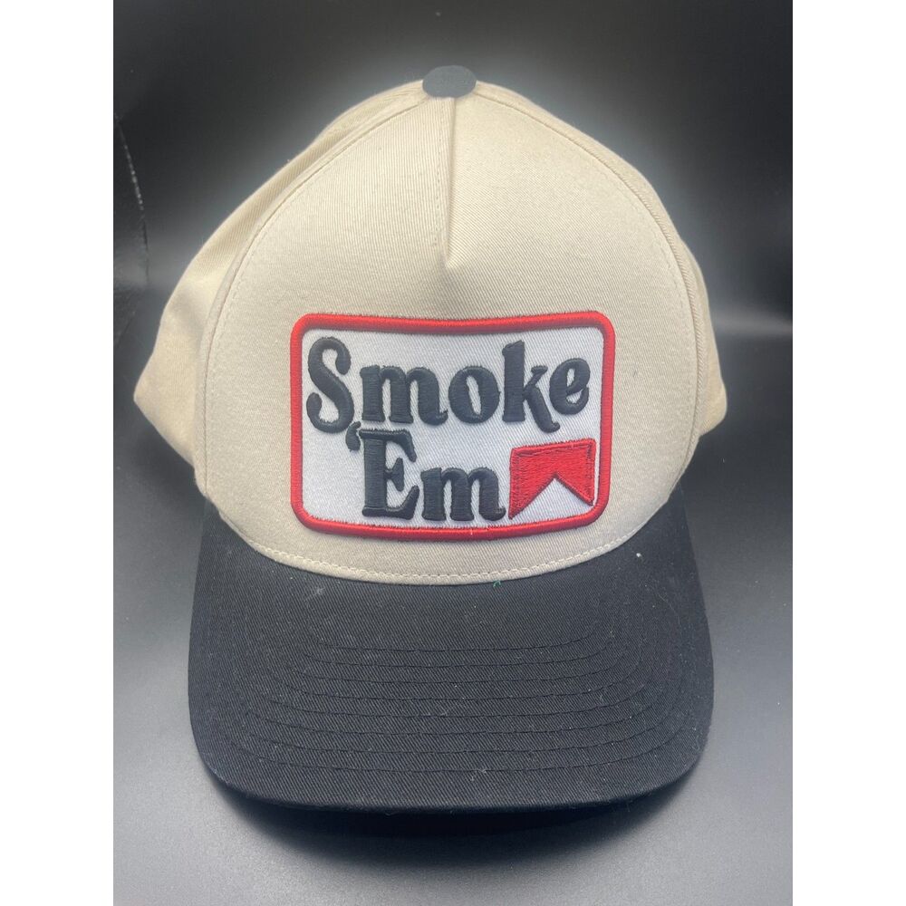 Smoke 'Em Patch Hat Cream Black Snapback Western Cowboy Retro Baseball Cap OSFA